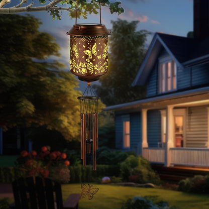 GLDFI Solar Lanterns with Wind Chimes - Garden Decor Set Includes Greeting Card & Gift Wrap Paper, Patio Yard Birthday Gifts for Women, Solar Lanterns Outdoor Waterproof (Butterfly)