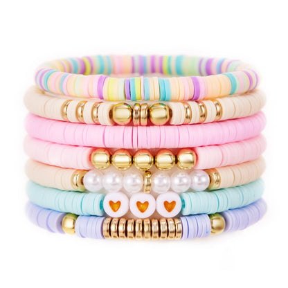 YEOSMINE Boho Heishi Clay Beaded Stretch Bracelets Stack For Women, Preppy Teens Friendship Gold Bracelets Cute Beach Surfer Accessories Bulk Set Trendy Fashion Jewelry