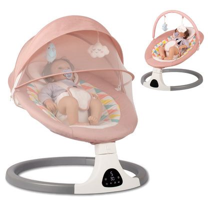 JFOVMCYG Electric Baby Swing for Infants and Toddlers, Portable Rocker with 5 Sway Speeds, Bluetooth Music, Remote Control, 10 Preset Melodies for Newborn Boy & Girl, 0-9 Months, Pink
