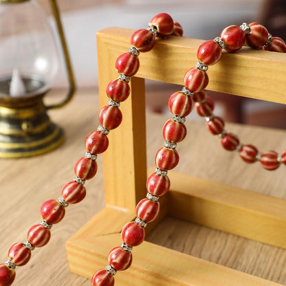 Handmade Bead Garland with Tassels - Farmhouse Rustic Prayer Bead String Wall Hanging Accent for Home Festival Decor.