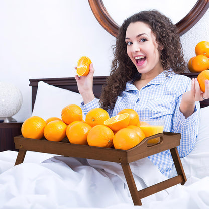 2 Pack Bed Tray Table Breakfast Trays Serving Tray Bamboo Bed Laptap with Floding Legs Handles and Phone Holders