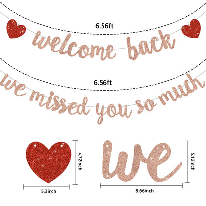 RICHHHA Rose Gold Welcome Back We Missed You So Much Banner,NO DIY,for Welcome Home Celebration Decorations Family Gathering,Back to School Events Military Homecoming Decoration