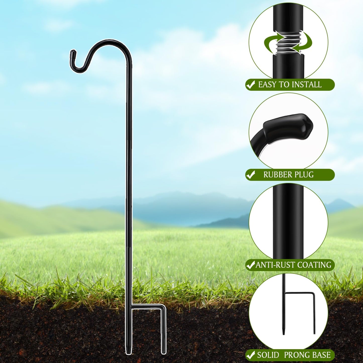 Yetene 4 Pcs 24 Inch Shepherds Hook for Outdoor Adjustable Bird Feeder Pole Metal Steel Shepard Hooks for Hummingbird Stand Feeder Pole for Garden Plant, Lantern, Hanging Wedding Decor