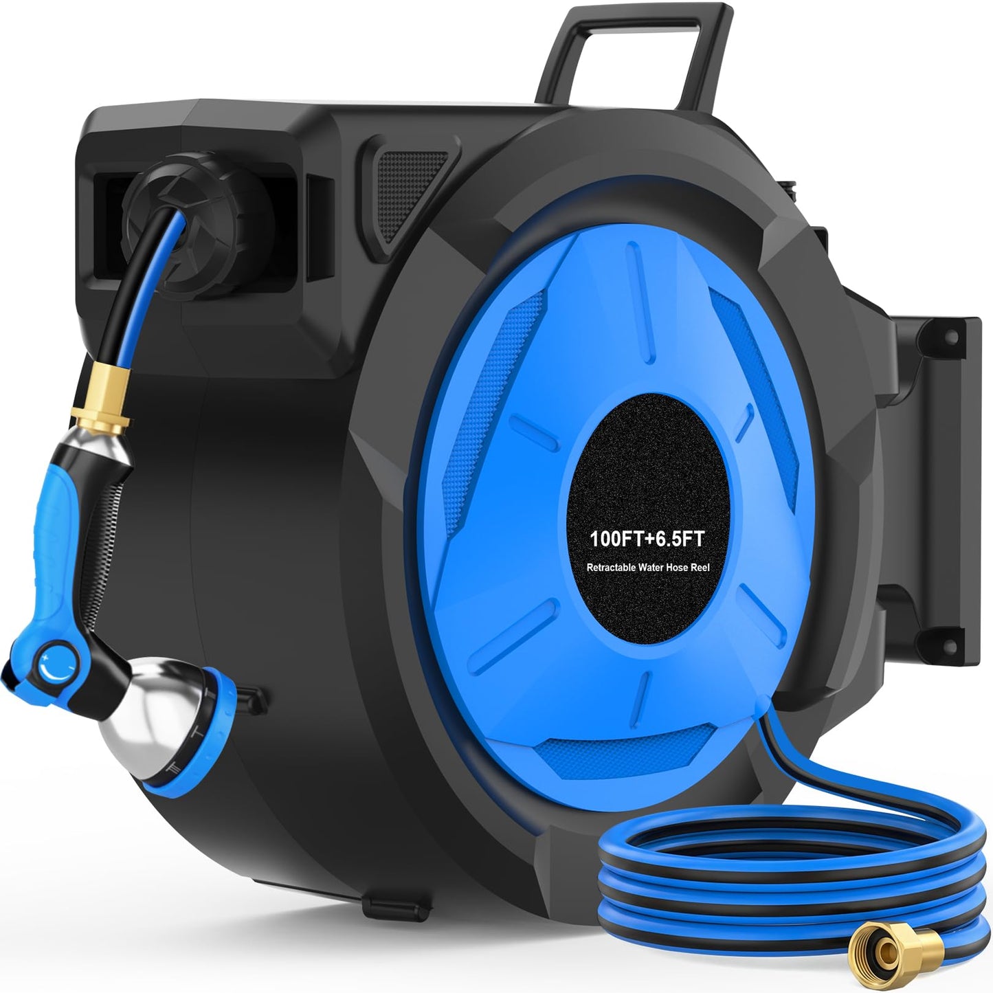 Homdox Retractable Garden Hose Reel 100 ft x 1/2 inch, Automatic Garden Hose Reels with 10 Pattern Nozzle, Wall Mounted Hose Reel, Auto Rewind, 180°Swivel, Any Length Lock Water Hose Reel for Outside