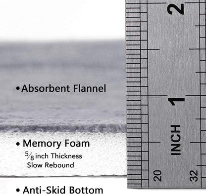 Flamingo P Memory Foam Bath Mat for Bathroom Non Slip Quick Dry Super Water Absorbent Shower Rug,24x17,Grey