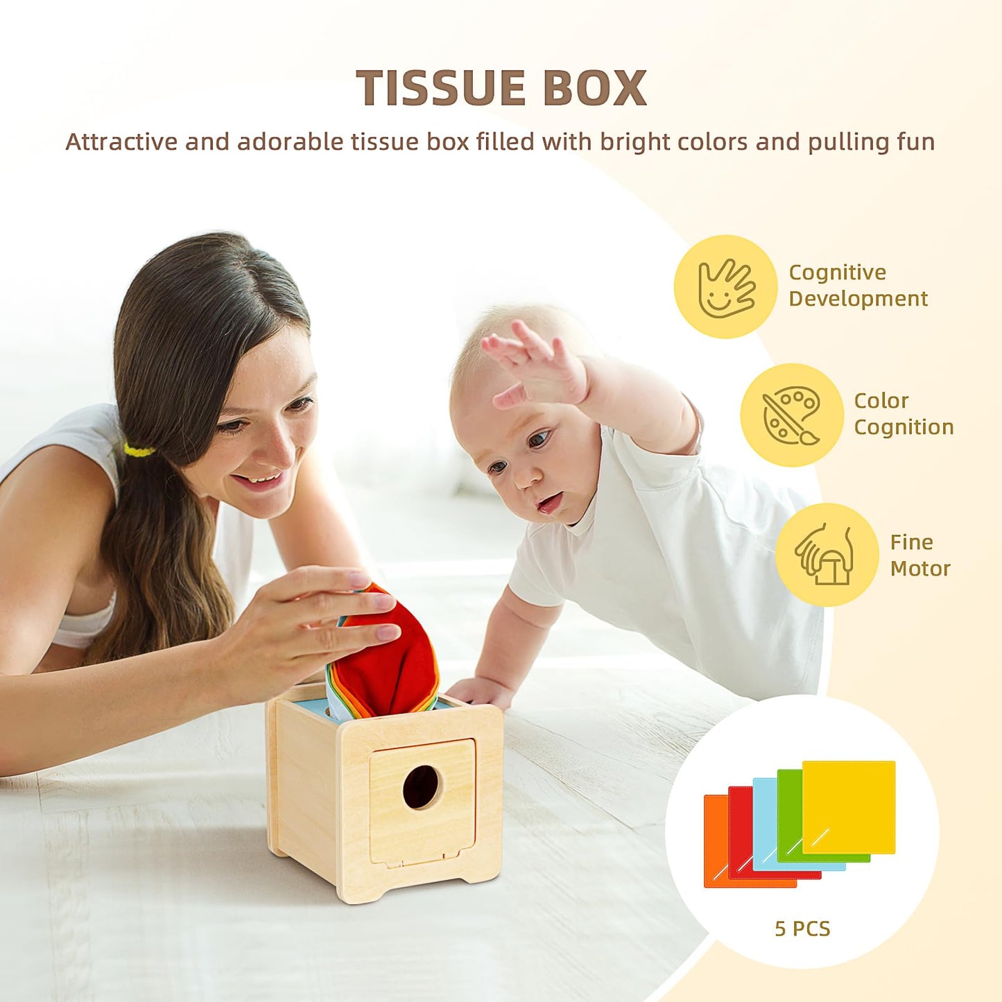 OOOK Montessori Toys 0-6 Months, Montessori Toy Set, 7 in 1 Newborn Baby Toys with Spinning Drum, Tissue Box Toy, Sensory Balls, Contrast Cards and More