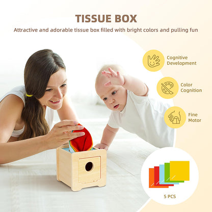 OOOK Montessori Toys 0-6 Months, Montessori Toy Set, 7 in 1 Newborn Baby Toys with Spinning Drum, Tissue Box Toy, Sensory Balls, Contrast Cards and More