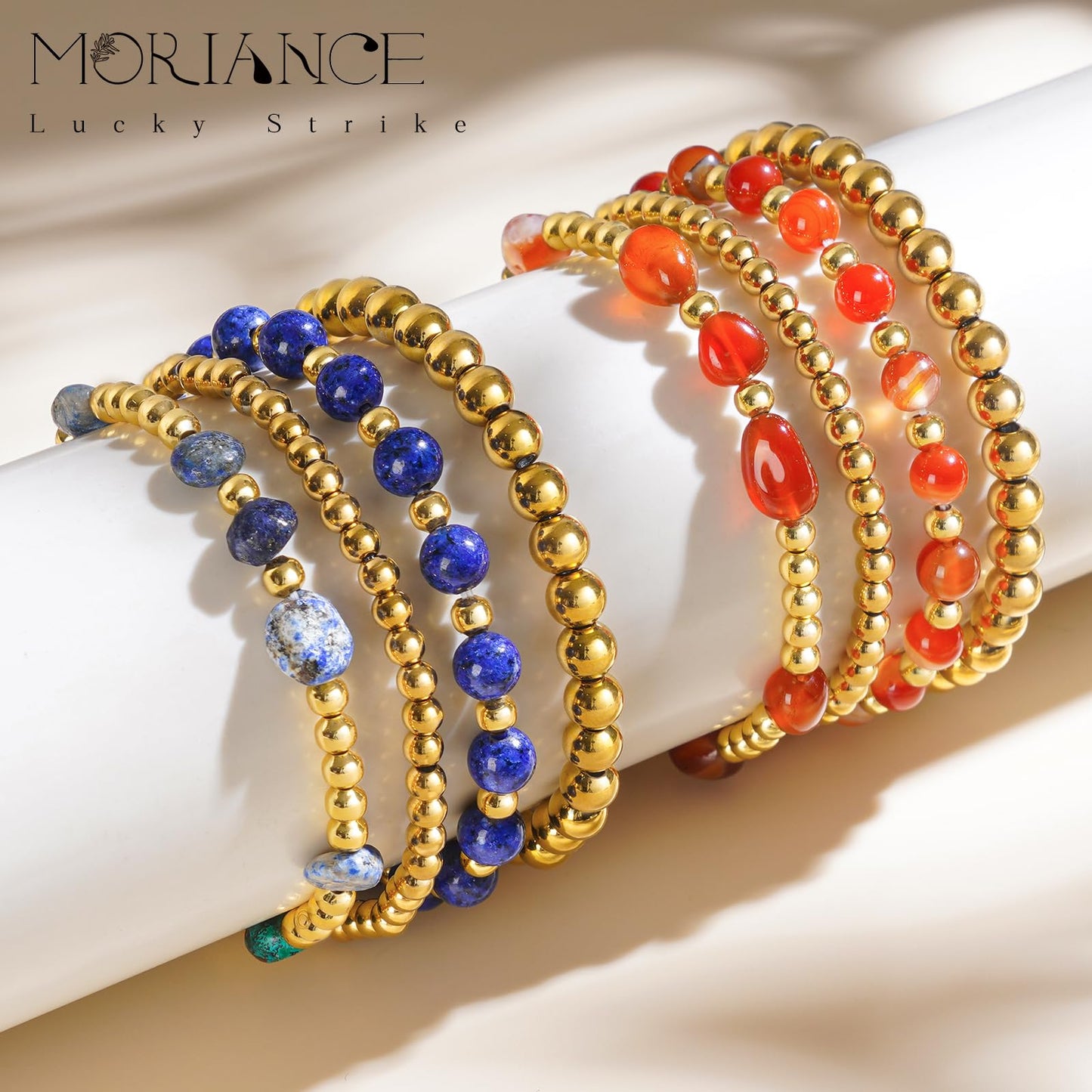 MORIANCE Rose Quartz Bracelet for Women Rose Quartz Crystal Jewelry Gold Bracelets for Women Stack Gold Bead Bracelets Pink Beaded Crystal Gemstone Bracelet