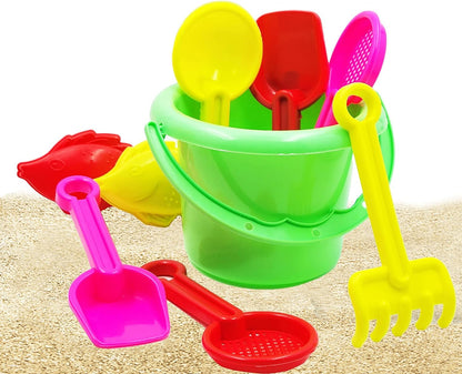 The Dreidel Company Mini Beach Day Playsets, 3.25" Sand Bucket Play Set Box Includes, Pail, Shovel, Rake, Sifter Scoop, Dolphin Fish Sand Trays Toy for Boys and Girls Birthday Party Favor (288-Pack)