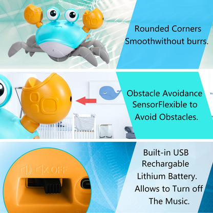 Plnmlls Crawling Crab Baby Toy,Tummy Time Toys,with Music and LED Light,Built-in Rechargeable Battery and Volume Can be Turned Off for 6-12 12-18 36 Months Walking Toddler Birthday Gift(Jade Green)