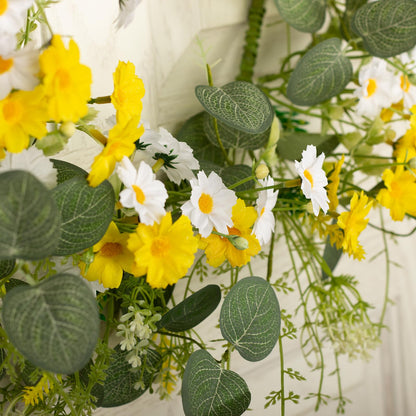 YUGALI 22" Spring Summer Wreath for Front Door Artificial Green Eucalyptus Yellow White Daisy Flower Lavender Sage Handmade Farmhouse Outdoor Indoor Wedding Home Decor