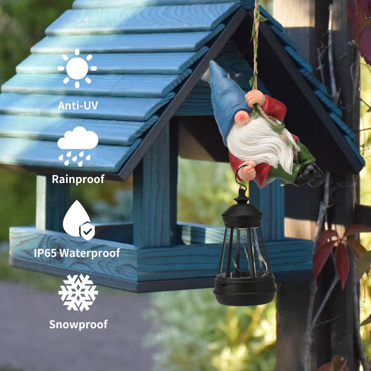 WONDHOME Solar Hanging Gnome Garden Statues Climbing Rope Gnome with LED Lantern Spring Outdoor Decor Tree Hugger Yard Porch Wall Fence Decoration Mother's Day Birthday Gifts for Mom Women