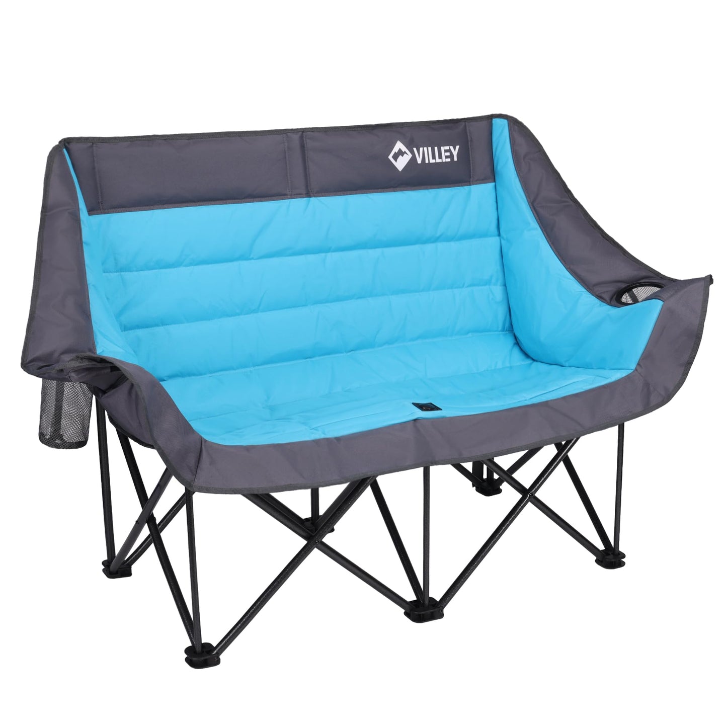 VILLEY Oversized Double Camping Chair for Adults, Heavy-Duty Folding Loveseat Camp Chair with Cup Holders, 2 Person Outdoor Chair Supports up to 900 lbs for Camping, Beach, Lawn & Sports