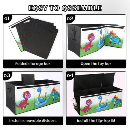 Dqoetort Extra Large Toy Box, Collapsible Storage Organizer with Lids, Sturdy Dinosaur Toy Chest for Boys Girls, 40"x14"x16" Kids Storage Bin Box Baskets for Living Room, Playroom, Bedroom, Nursery