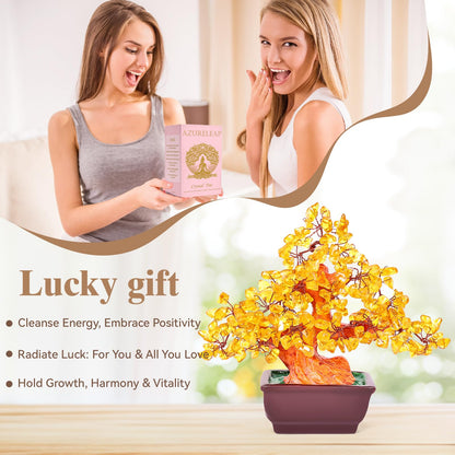 AzureLeap Feng Shui Quartz Crystal Money Tree Bonsai Style Decoration for Luck and Wealth (Yellow)