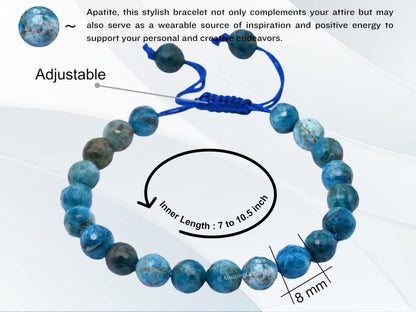 Amazing Gemstone Apatite Bracelet for Women - Chakra Mens Bracelet Protection Crystals and Healing Stones - Faceted Beaded Blessing Bracelet Spiritual Meditation Gift Christmas Stocking (Adjustable)