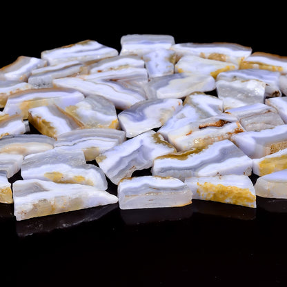 Natural Blue Lace Agate Raw Slice Gemstone- Healing Crystals for DIY Jewelry Making -Loose Natural Cabochon -Perfect for Crafting Unique Jewelry Designs (5 pcs, 25-35 mm)