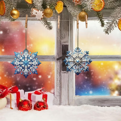 12Pcs Christmas Tree Decorations Christmas Snowflake Wooden Ornaments Christmas Decor Creative Blue Snowflake Christmas Ornaments for Tree Winter Home Decoration Holiday Party DIY Crafts