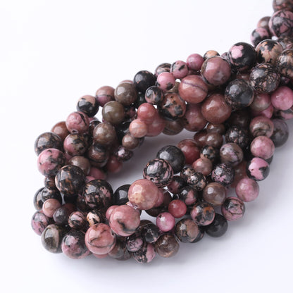 10MM Black Line Rhodochrosite Round Loose Beads Natural Gem Beads Crystal Energy Stone Beads for Jewelry Making DIY Bracelet Necklaces