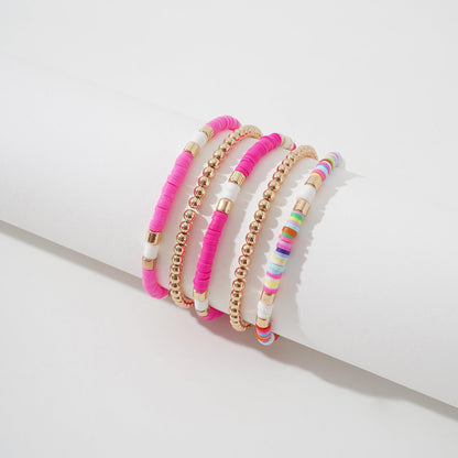 GOOJIDS Surfer Heishi Clay Bead Bracelets for Women Bohemian Stackable Gold Plated Beaded Stretch Bracelets Elastic Layering Friendship Bracelets Set Boho Jewelry