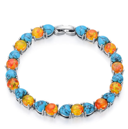 PEIMKO 925 Sterling Silver Full Stone Textured Turquoise Amber Tennis Bracelet White Gold Plated Jewelry Gift for Women Mothers