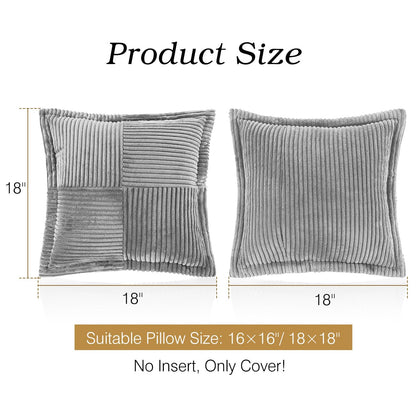 Lewondr Corduroy Throw Pillow Covers 18×18 Inch, 4 Pack Soft Square Throw Pillow Cases, Decorative Boho Striped Couch Pillow Covers for Living Room Bedroom Sofa Bed Office Cushion Cover, Gray
