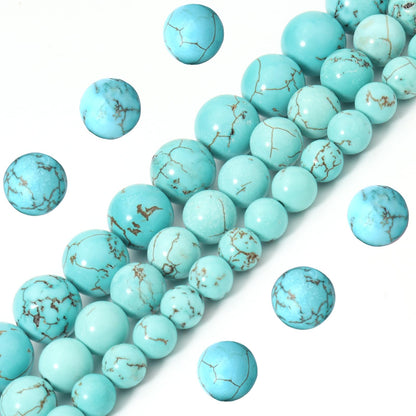 Siomia 60pcs 6mm Natural Blue Turquoise Gemstone Beads Energy Healing Crystal Round Loose Stone Beads for Jewelry Making, DIY Bracelets Necklaces