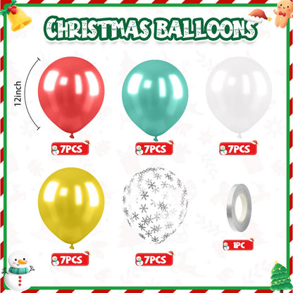 Christmas Balloons, Pearl Red Gold Teal Blue Balloons with Snowflake Print Balloon, Pearl White Gold Xmas Party Latex Balloon for Christmas Birthday Winter New Year Party Decorations Supplies