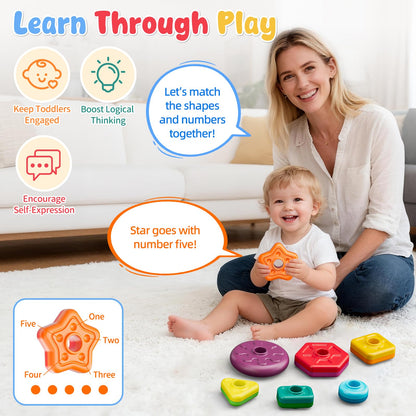Baby Spinning Stacking Toys for Toddlers 1-3, Sensory Montessori Toys for One Year Old Girl Boy, Rainbow Ring Stacker Tower, Educational Learning Toy, Perfect Easter Christmas Birthday Gifts