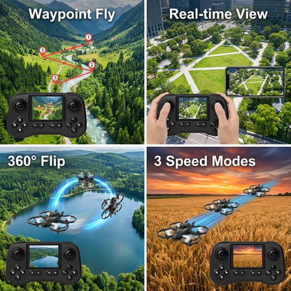 elecci D79Pro FPV Drone with Screen Controller, Crossing drones, Altitude Hold, One Key Take Off/Landing, Active Obstacle Avoidance,360 Degree Flip, Two-batteries. (White-2 batteries)