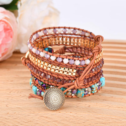 YGLINE Handmade Leather Wraps Bracelet Beads Yoga Bracelets Gemstone Healing Bracelets