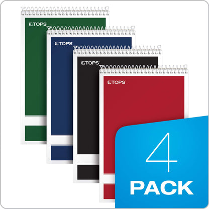 TOPS Steno Pads 4 Pack, 6" x 9" Spiral Steno Notebooks, Gregg Rule for lists, 80 Sheets Each, White Paper, Assorted Covers, Take Notes for School, College, Work, Office (80220)