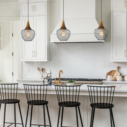 Durent Lighting Brass Modern Industrial Pendant Light, Antique Gold and Black Pendant Lighting Fixtures with Metal Wire Cage for Kitchen Island, Dining Room, Foyer and Bedroom