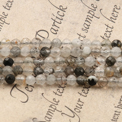 Song Xi 120pcs 3mm Natural Black Rutilated Quartz Gemstone Beads Faceted Round Loose Stone Beads for Jewelry Making (1 Strand)