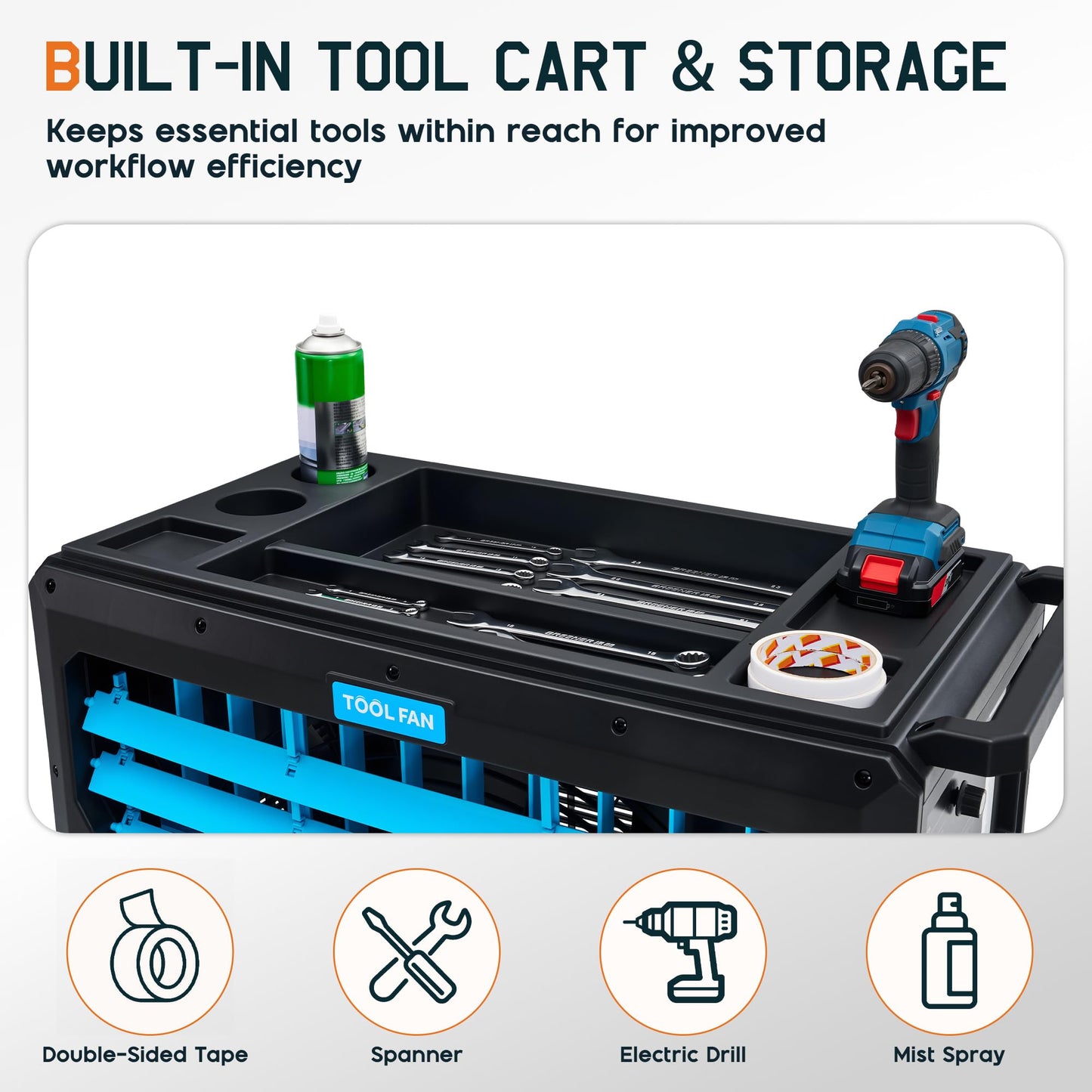 Albott Industrial Fan Cart, 30 Inch Portable Industrial Fan with Wheels, Blower Fan with Tool Cart & Utility Storage, Rolling Workshop Fan Tool Cart with Charging Outlet