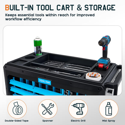 Albott Industrial Fan Cart, 30 Inch Portable Industrial Fan with Wheels, Blower Fan with Tool Cart & Utility Storage, Rolling Workshop Fan Tool Cart with Charging Outlet