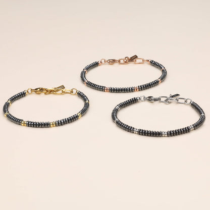 GAVU Crystal Jewelry, Stainless Steel Hematite Stone Beaded Bracelet for Men, 18K Gold-Plated Bracelet for Men