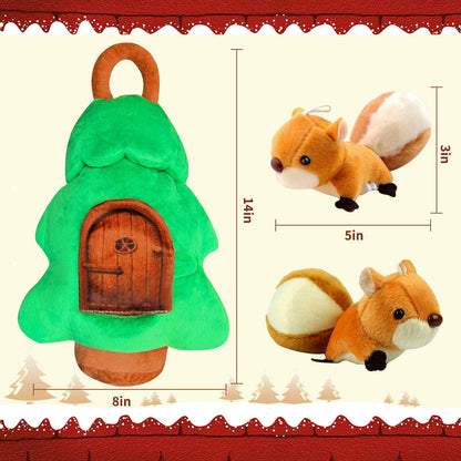 Squirrel Tree Baby Sensory Toy for 6-12 Months, Montessori Plush Hide and Seek Toy for Toddlers 1-3, Infant Developmental Stuffed Animal Playset with 5 Squirrels, Newborn Gift for Boys Girls