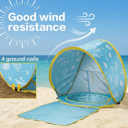 3-in-1 Baby Beach Tent, Pop-Up Baby Pool Tent with UPF 50+ Sun Protection, Portable Sun Shelter for Infants and Toddlers Outdoor Play