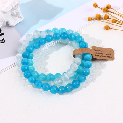 SONNYX 3PCS Healing Crystal Stone Bracelets for Women Men Semi-Precious Gemstone Bracelets 8mm Round Beads Stretch Beaded Bracelet Jewelry Gifts(Cat Eye)