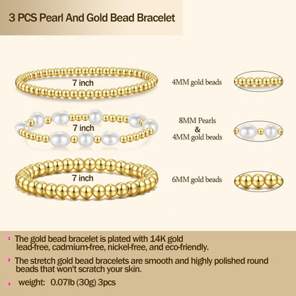 Badu Gold Beaded Bracelets for Women Boho Crystal Multiple Layered Stackable Wrap Bangle Set Paperclip Chain Trendy Jewelry (Gold-3Pcs-Pear2)