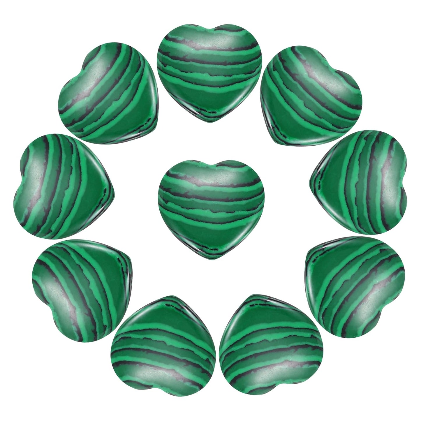 PATIKIL 10Pcs Natural Heart Shaped Crystal Stone, 0.8" Polished Love Gemstone Crystal, Pocket Rock Engraved Worry Stones for Women Valentines Gift Meditation 0.24" Thick, Malachite Crystal