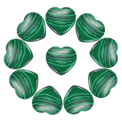 PATIKIL 10Pcs Natural Heart Shaped Crystal Stone, 0.8" Polished Love Gemstone Crystal, Pocket Rock Engraved Worry Stones for Women Valentines Gift Meditation 0.24" Thick, Malachite Crystal