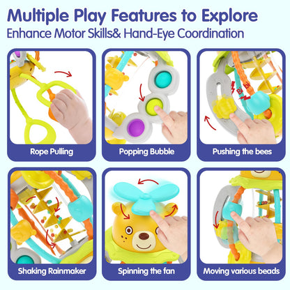 HOLA Montessori Toys for 1 Year Old Boys-Rattle Teething Baby Toys 0-6 & 6-12 Months, Silicone Pull String Sensory Toys for 1 Year Old Girl Gifts Christmas Stocking Stuffers