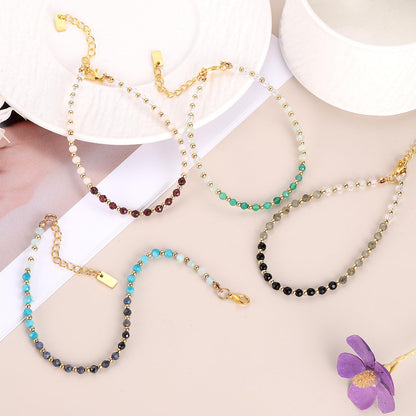 PATIKIL 4mm Crystal Bracelets for Women, Gradient Faceted Beaded Bracelet 11.8 Inches Adjustable Chalcedony Crystal Jewelry Charm Chain for Birthday Gift, Red