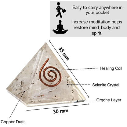 Amazing Gemstone Selenite Orgone Pyramid - 30mm Small Orgonite Pyramids with Crystals and Healing Stones - Authentic Organite Gifts