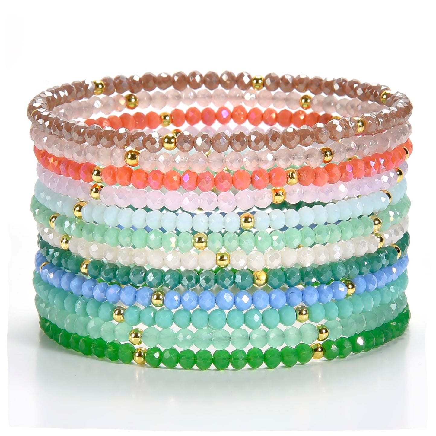Cherry Tree Collection - Women Crystal Bracelets Set of 12 – Colorful Multi-Layer Stackable Crystal Bracelets for Women – 6.75" - 7" To Fit Most Wrists with 2x3mm Rondelle Beads -Women Jewelry