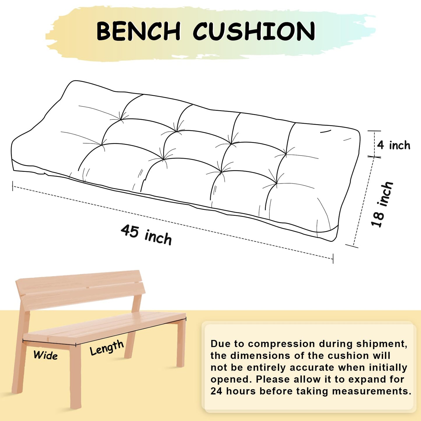 ROFIEJOX 45 Inch Bench Cushion with Non-Slip Bottom - High Density Foam Tufted Long Seat Pad for Indoor Window, Dining, Piano & Garden Furniture(Light Green, 45x18x4)