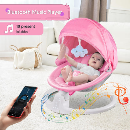 Bluetooth Baby Swing for Infants, Compact & Portable Pink Baby Girl Swing, 3 Seat Positions, 5 Swing Speed, 10 Music, Remote Control, Plug-in Power, Reversible Cushion, mecedora eléctrica para Bebe