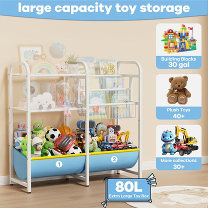 GUIBUKEYAN 3 in 1 Kids Bookshelf and Toy Storage Organizer, Baby Montessori Bookshelf Book Organizer for Kids, Toddler Book Display Shelf Ideal for Classrooms, Playrooms and Nurseries (Light Blue)
